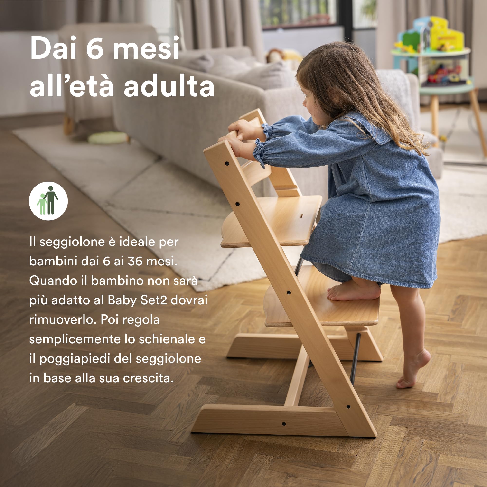 Seggiolone Stokke Tripp Trapp (Natural) con vassoio Stokke (White) - Include sedia Tripp Trapp e Baby Set 2 per bambini da 6 a 36 mesi - Regolabile e facile da pulire