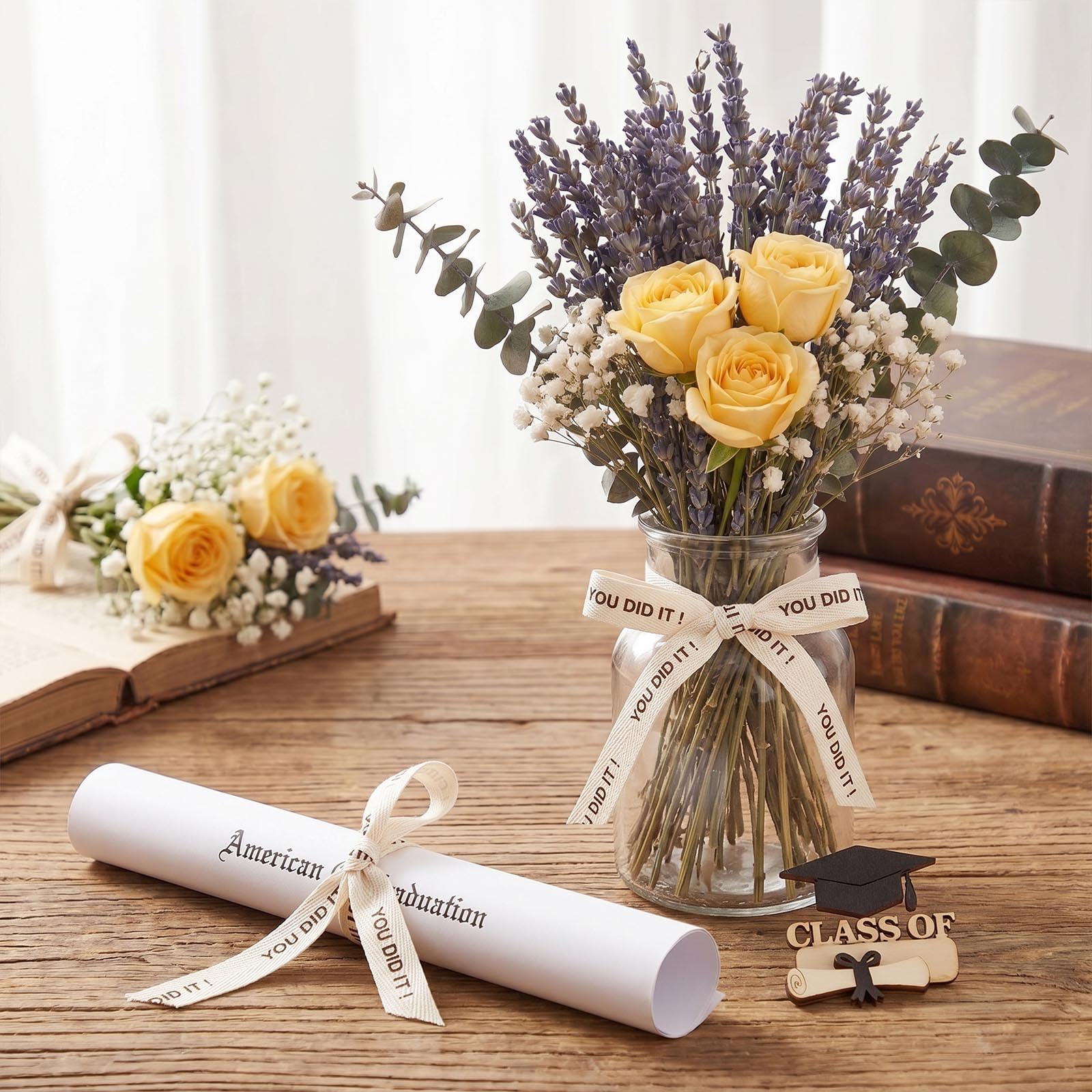 Cinta de algodón de graduación, 5/8 pulgadas x 10 yardas You Did It! Cintas Felicitaciones Grad crema blanco marfil algodón espiga suave cinta de tela natural para envolver regalos de escuela