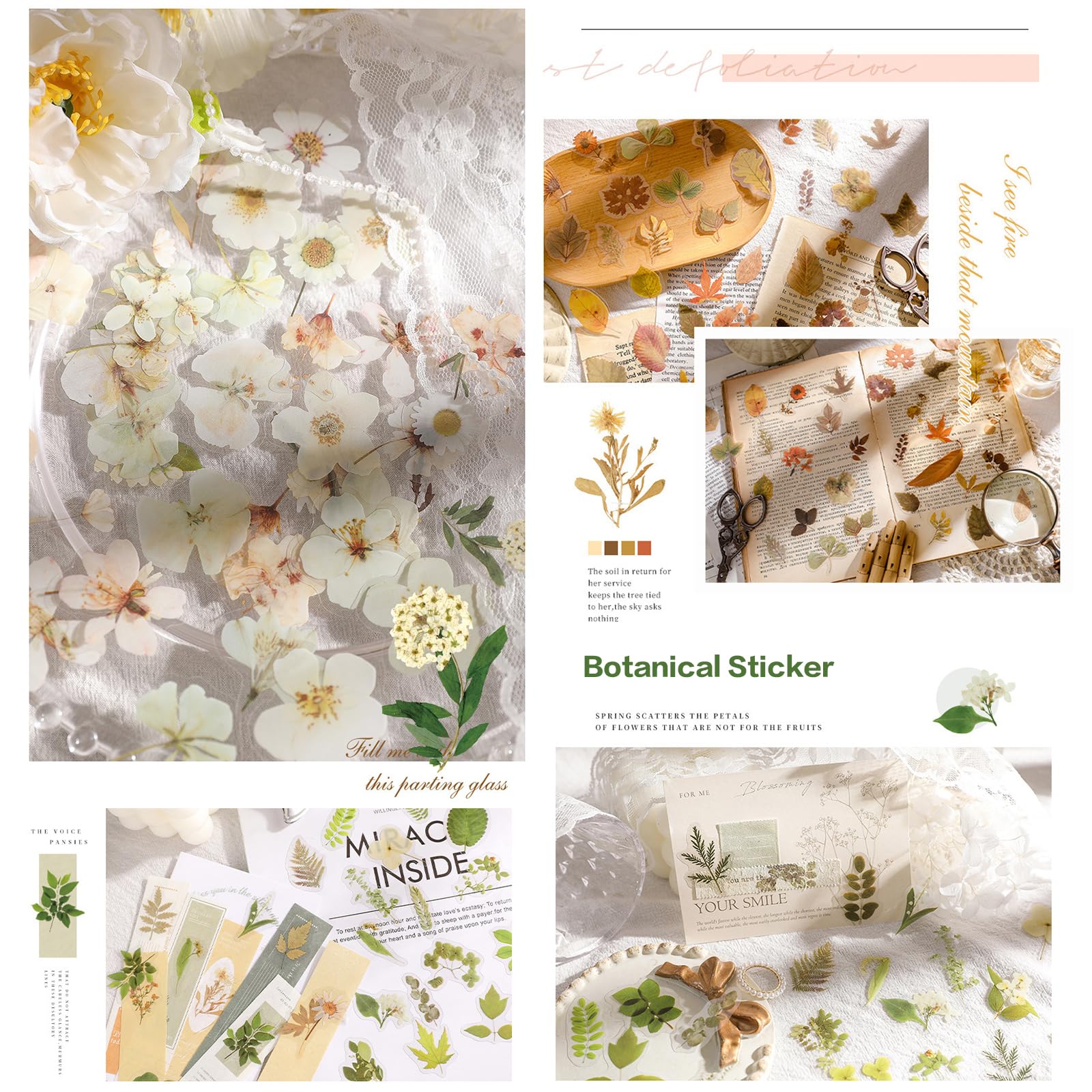 Maxleaf Pressed Flower Stickers Set, 270PCS Dried Flowers Waterproof Stickers Decals Floral Botanical Journaling Stickers for Scrapbook Supplies Junk Journal Bullet Journal Planner Laptops Art Crafts - Image 9