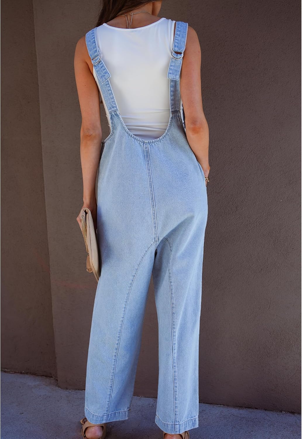 luvamia Jean Overalls for Women Sleeveless Denim Jumpsuit Casual Baggy Overall Jumpsuits Loose Fit Jumpers with Pockets