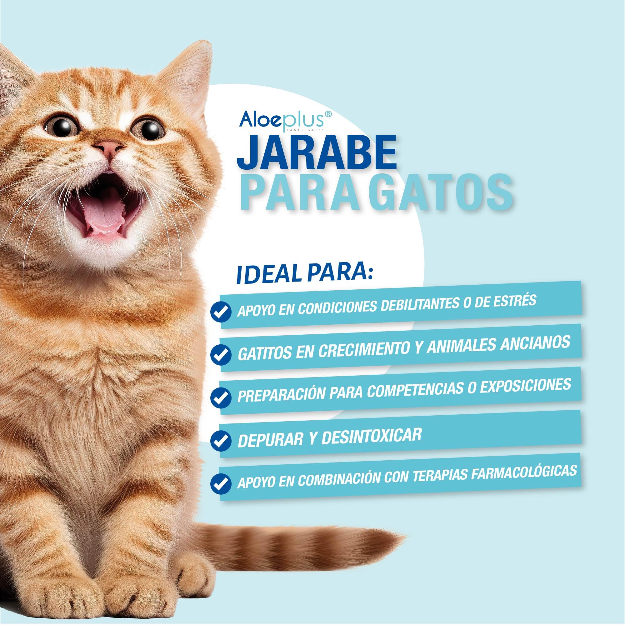 ALOEPLUS Gatos Jarabe 100ml - Complemento Alimenticio Energético y Desintoxicante con Aloe Arborescens Bio, Refuerza Las Defensas Naturales, Ideal como Reconstituyente para Gatos Mayores y Cachorros