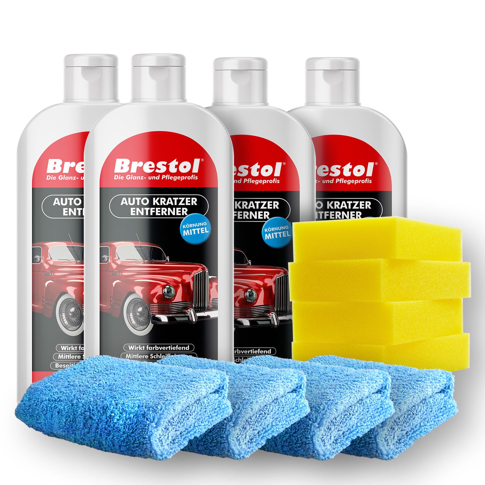 Eliminador de arañazos & barniz limpiador SET3 (4 x 250 ml + accesorios) (7096) – - lija abrillantador Auto abrillantador – Elimina pequeños arañazos