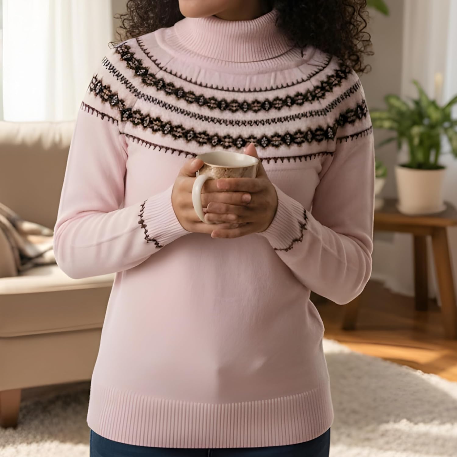 Womens Turtleneck Sweater | Cozy Pullover Fair Isle Sweater Women | Soft Lightweight Turtleneck Sweater Women - Image 6