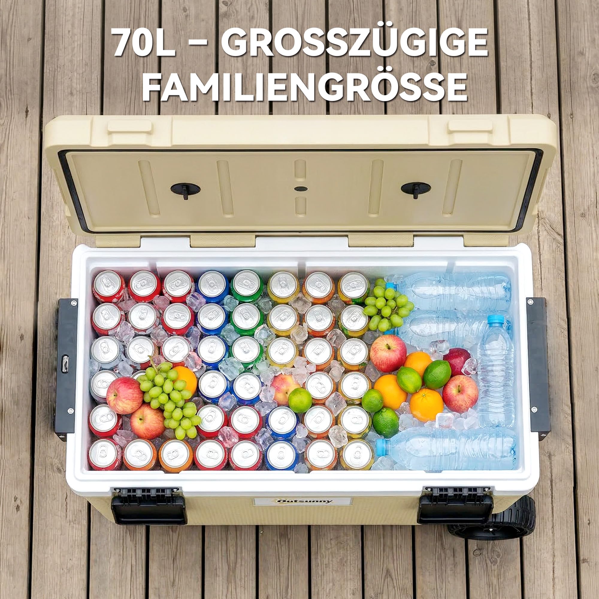 Outsunny Contenitore refrigerante da 70 l, grande contenitore termico passivo fino a 72 ore, con isolamento in schiuma PU, con valvola di scarico, portatile, in plastica, senza corrente, per campeggio