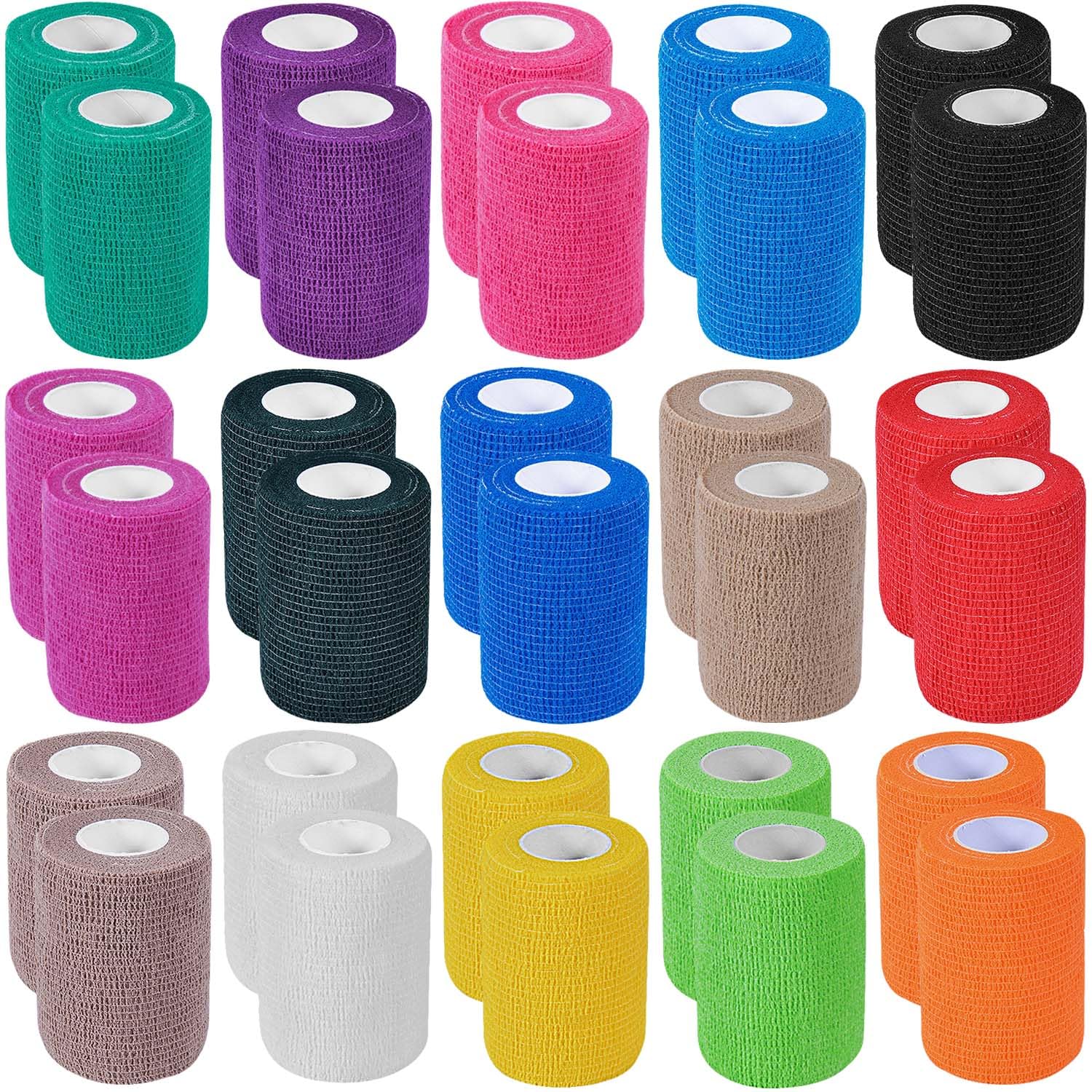 30 Pack 3 Inch x 5 Yards Colorful Self Adhesive Bandage Breathable Cohesive Bandage Wrap Rolls Elastic Self-Adherent