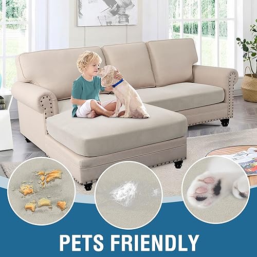 Miniatura 5 de H.VERSAILTEX Fundas de vellón para sofá modular de 2 piezas en forma de L, fundas de cojín elásticas para sofá grueso y suave, para sofá seccional,