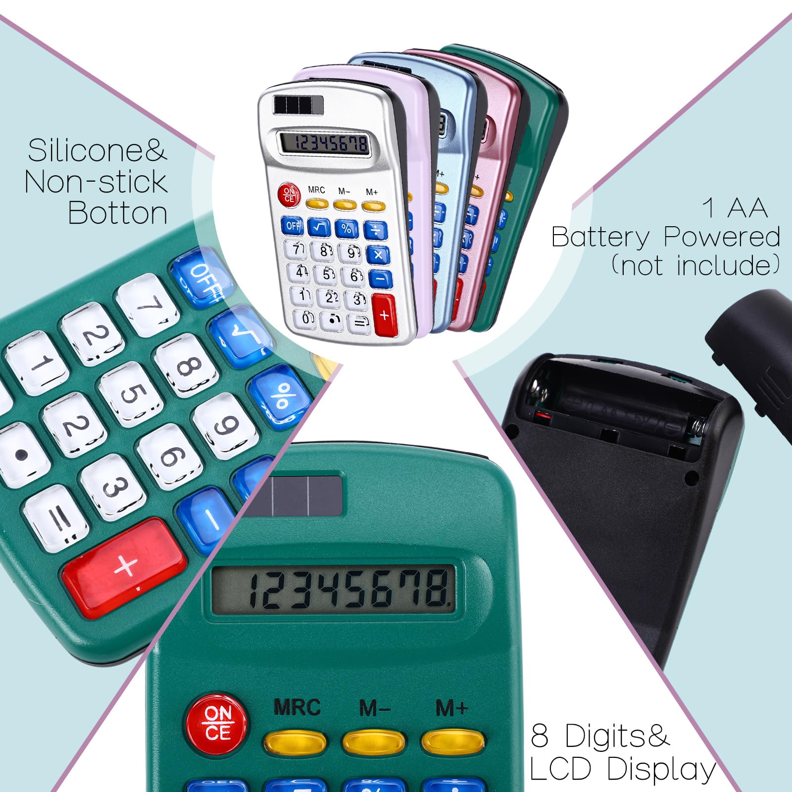 Flutesan Confezione da 30 calcolatrici tascabili, piccole dimensioni, alimentate a batteria, 4 funzioni, calcolatrice di base per studenti, bambini, scuola, casa, ufficio (blu, grigio, rosso, verde