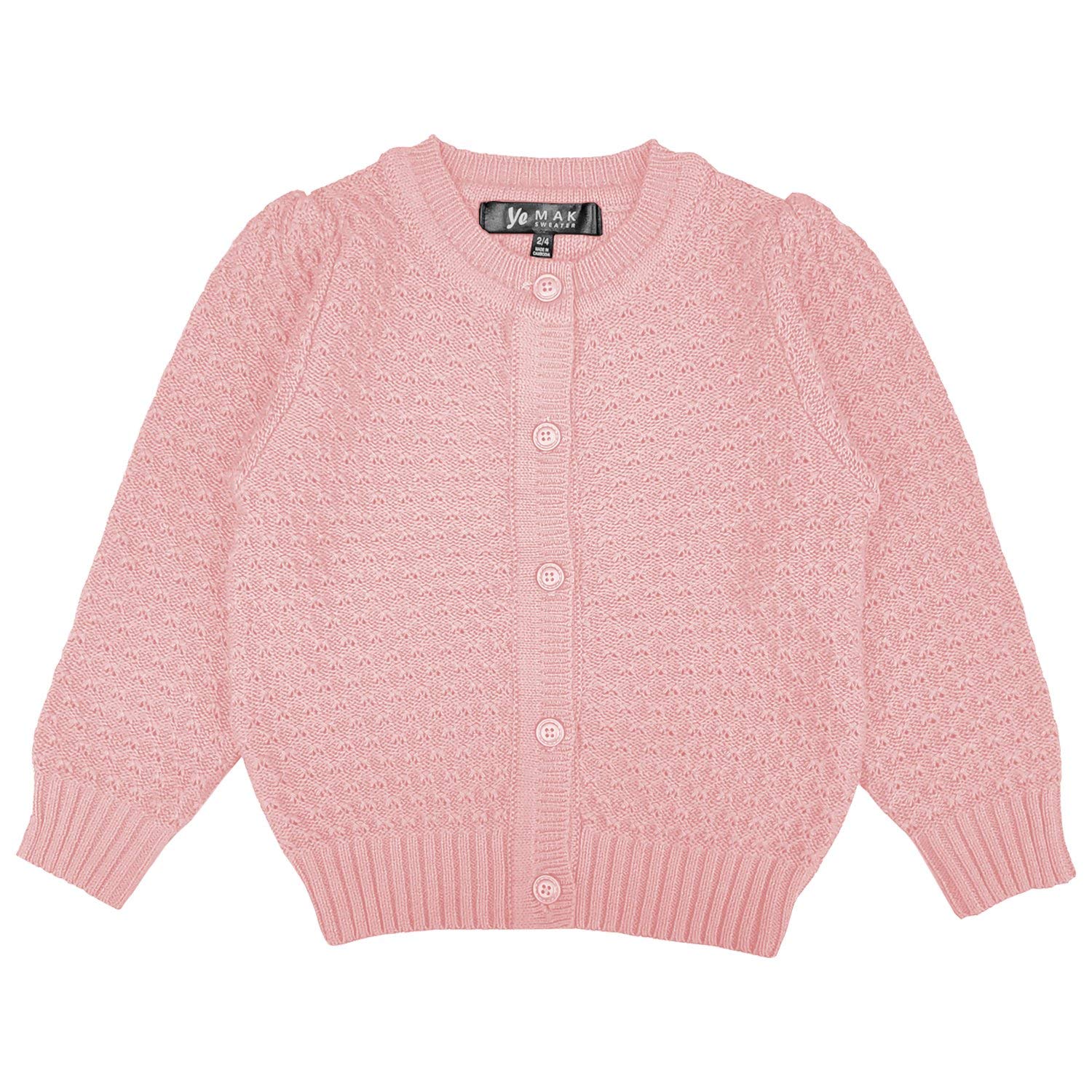 YEMAK Girl’s Knit Cardigan Sweater – Long Sleeve V-Neck Basic Kids Casual Button Down Soft Lightweight Knitted Cute Top