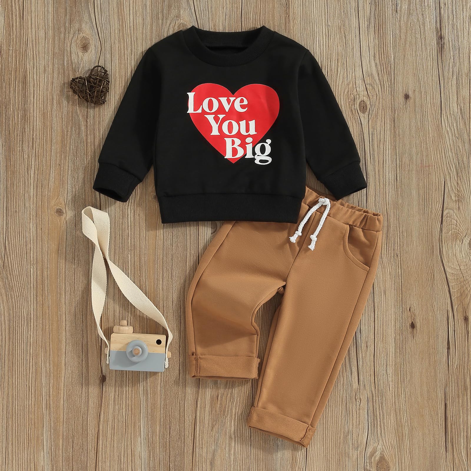 Douhoow Baby Boy Valentines Outfits Mama Boy Baby Sweatshirt Drawstring Pants Baby Boy Winter Fall Clothes (Red love, 18-24 Months)