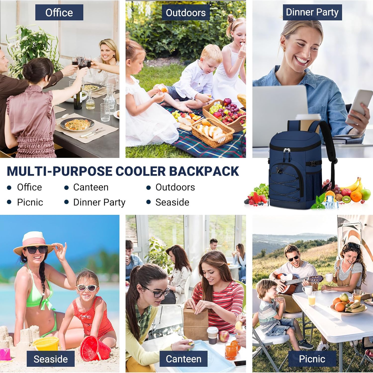 NECKORY Cooler Backpack, Lightweight and Soft Backpack Cooler for Men Women, Insulated Lunch Bag for Camping Traveling Hiking
