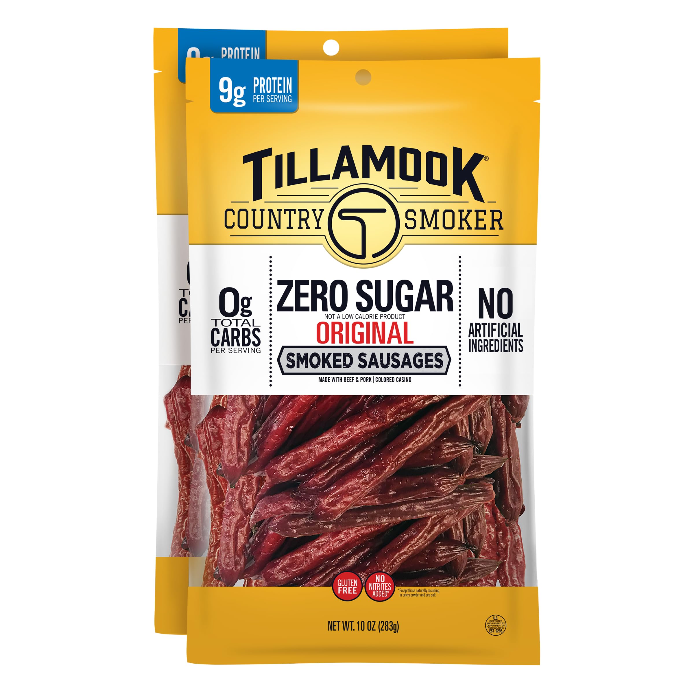 Tillamook Country Smoker Zero Sugar Original Keto Friendly Smoked Sausages, 10 Ounce (Pack of 2)