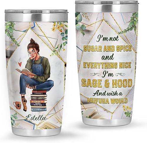Hyturtle Vaso de doble pared de acero inoxidable de 20 onzas con tapa, libros de lectura personalizados, regalo para mujeres y niñas