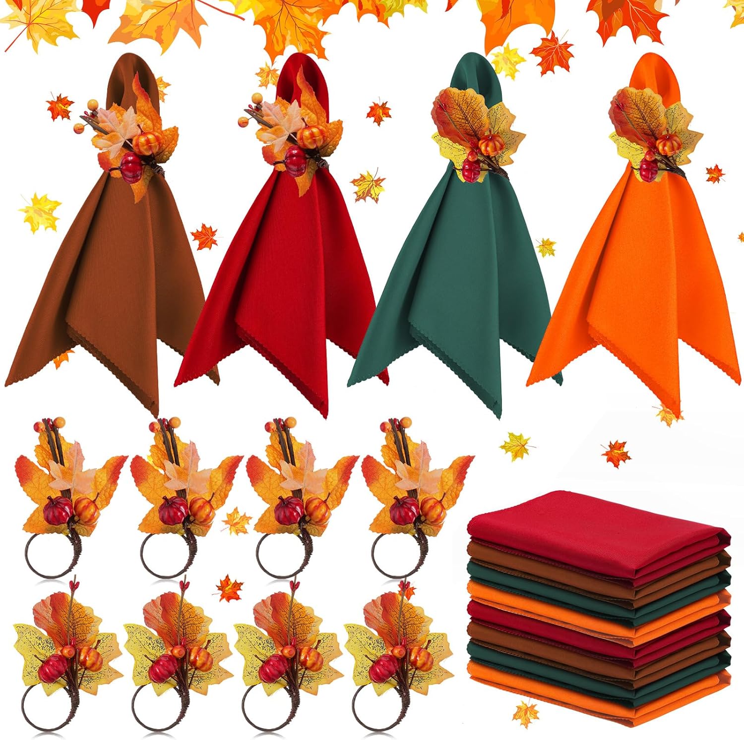16 Pcs Fall Thanksgiving Napkin Ring Set 8 Pcs Napkin Rings