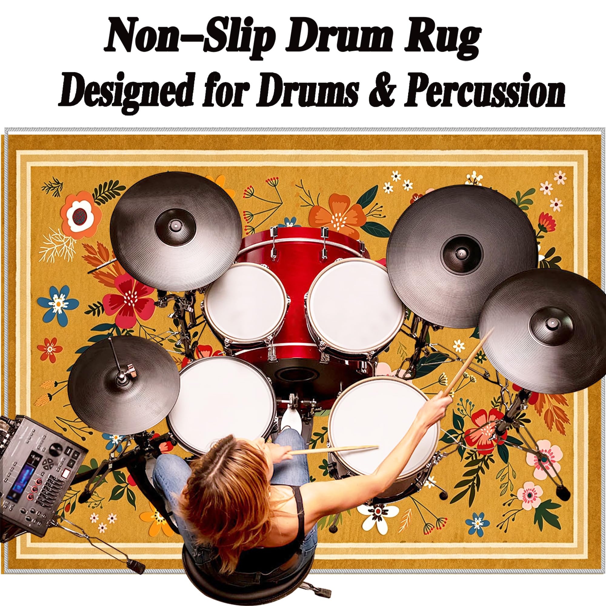 Schlagzeugteppich rutschfest Schlagzeug Teppich Drum Teppich Schalldicht Drum Teppich Matte Musikinstrumente Bodenmatte Schallschutz Akustik Teppich Rutschfester Drum Rug Trommelteppich 140 x 90 cm