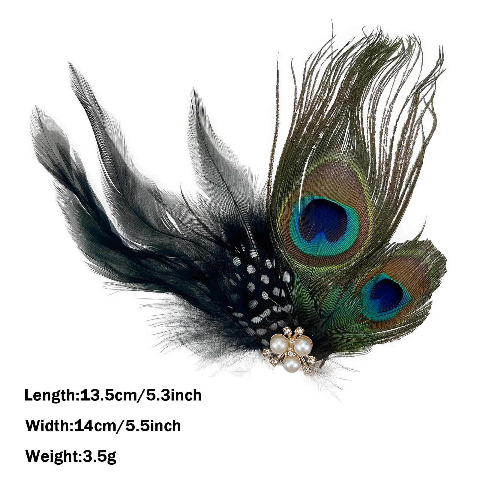 Rhinestone Peacock Feather Headpiece,Vintage Festival Prom Hair Accessories,Carnival Costume Accessory for 20s Flapper Headpiece for Women and Girls - Image 2