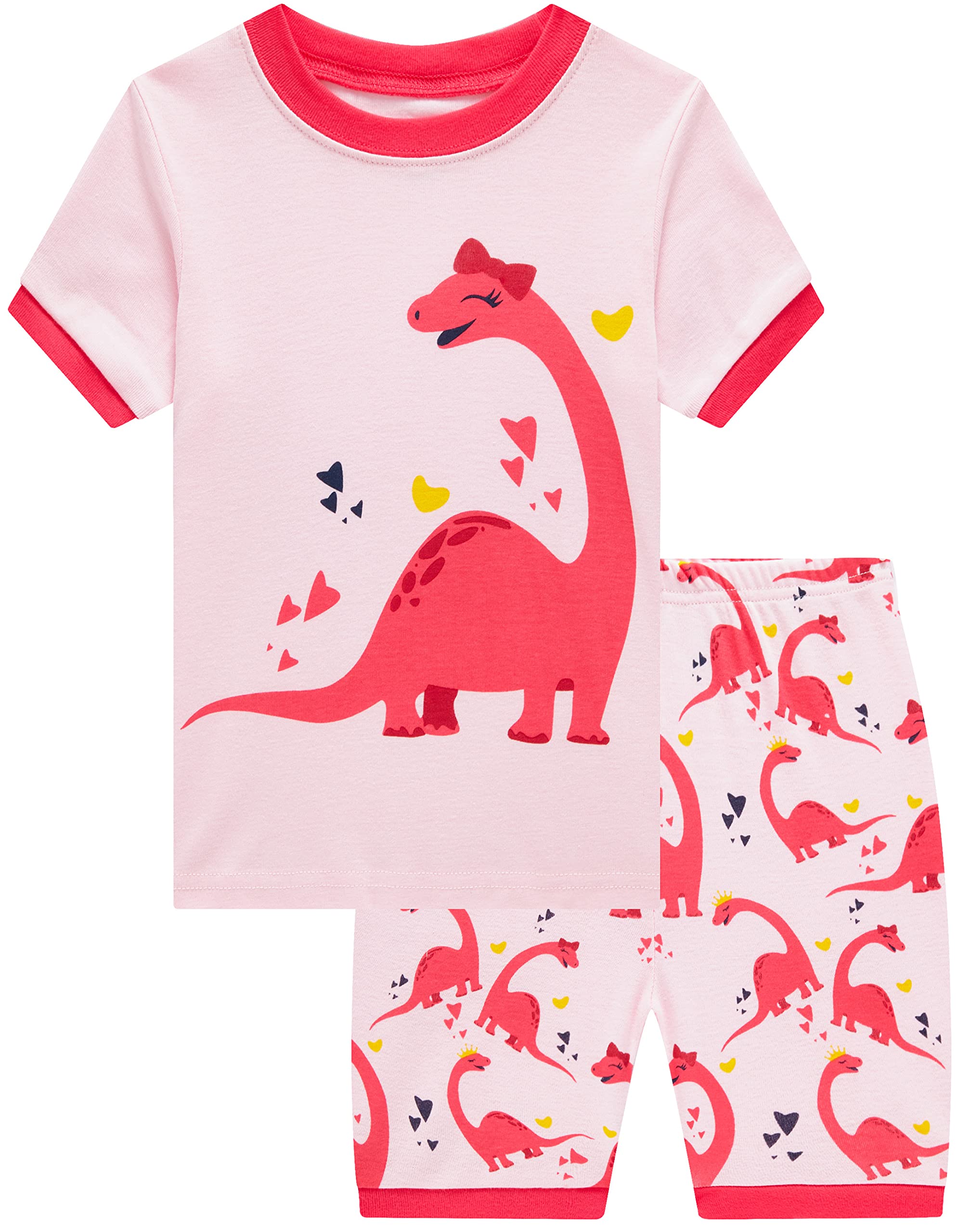 Akyzic Little Girls Pajamas 100% Cotton Short Sleeve Pjs Toddler Summer Sleepwear Kids Clothes Set 3t-10t