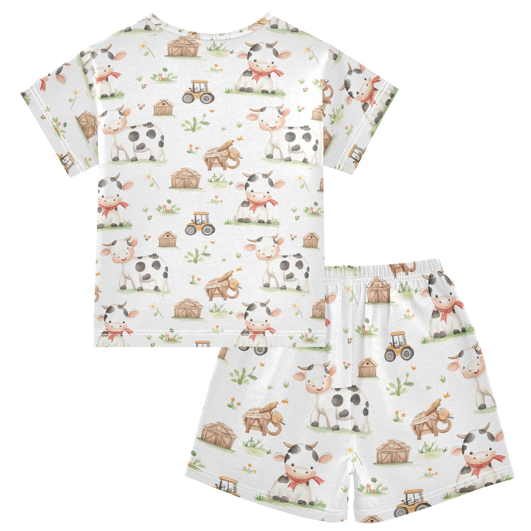 UMIRIKO Cow Farm Animal Summer Short Sleeve Pajamas Sleepwear PJ Set B0403583