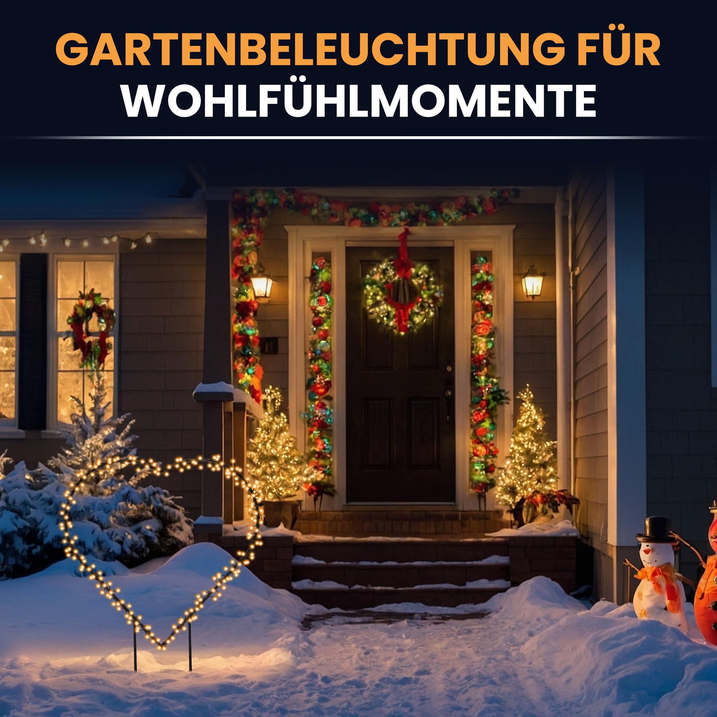 Gartenpirat Weihnachtsdeko Herz 60 x 58 cm mit Erdspieß 120 LED warmweiß mit Timer-Funktion Lichterkette Weihnachtsbeleuchtung Figur Außenbeleuchtung außen