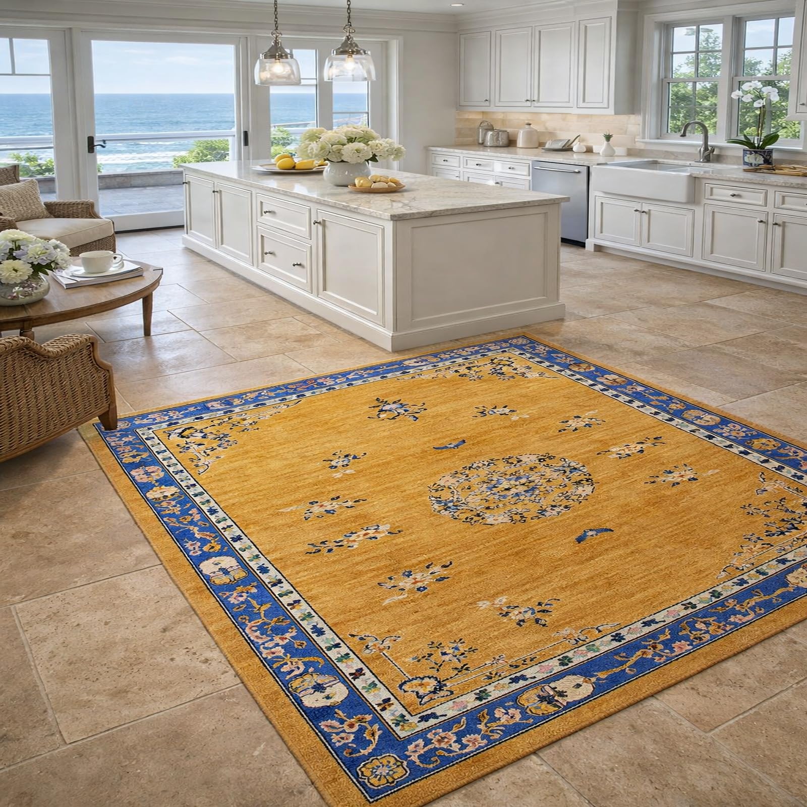 Tapis de décoration oriental bleu rose et blanc en 120 x 200 cm