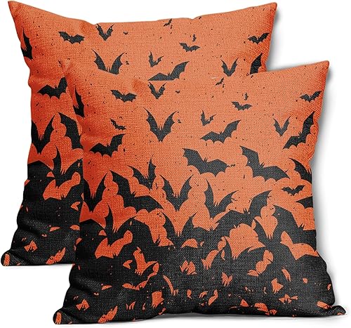 Kawani Juego de 2 fundas de almohada lumbar de murciélagos de 12 x 20 pulgadas, fundas de almohada rectangulares decorativas de murciélagos negros y