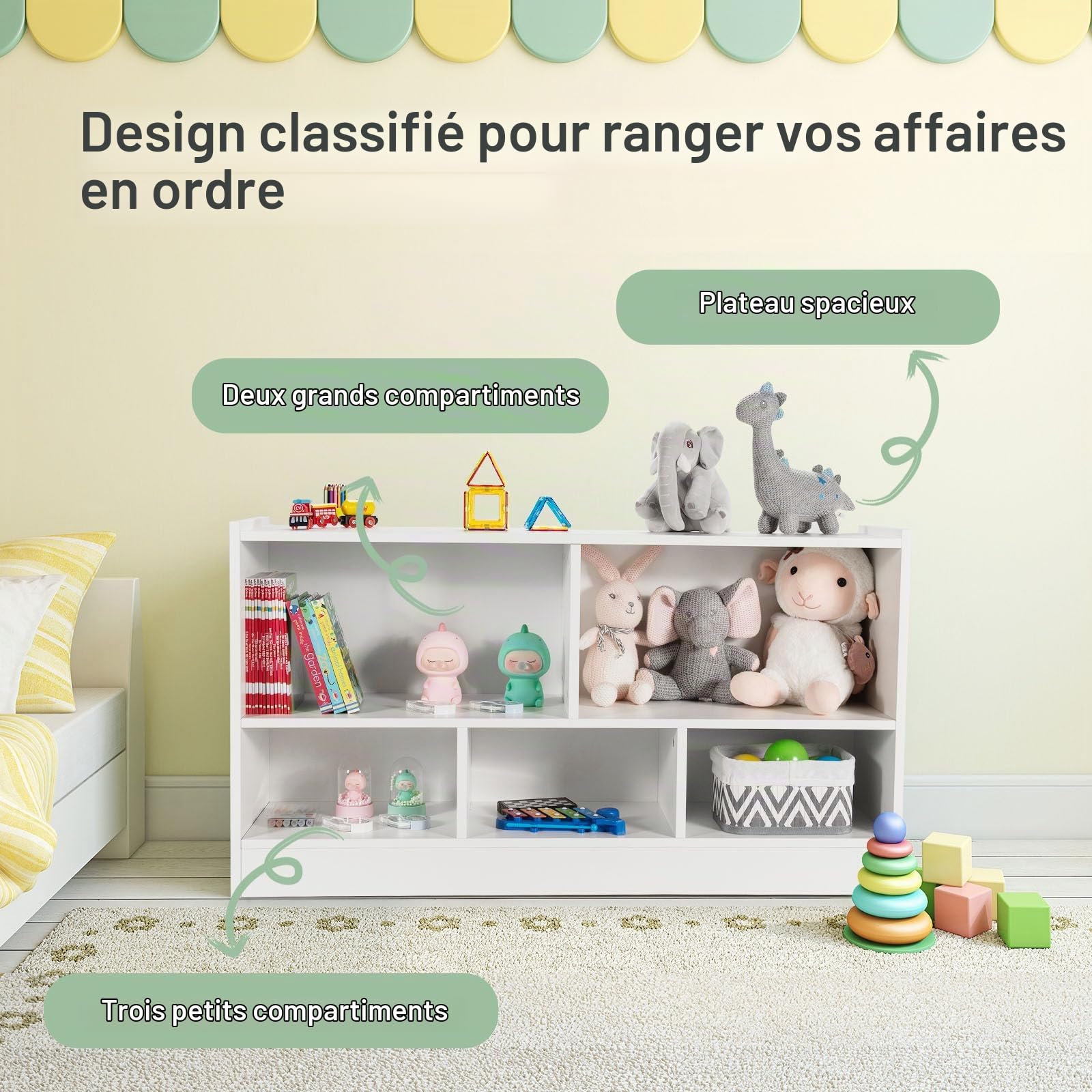 HOMASIS Bibliothèque Enfant à 2 Niveaux avec 5 Cubes