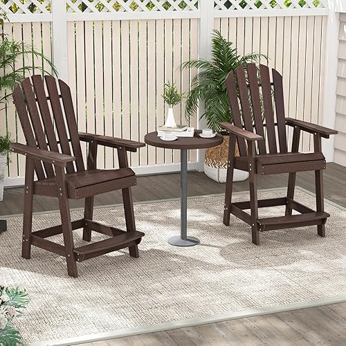 Miniatura 2 de Giantex Silla Adirondack alta, taburetes de bar de polietileno de alta densidad para exteriores con reposabrazos, reposapiés de 4.5 pulgadas de