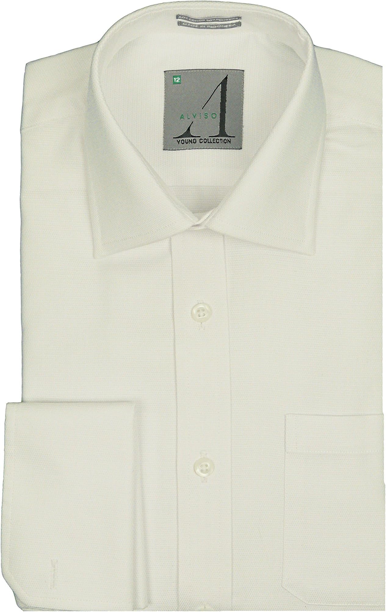 Boys Husky 8-20 French Cuff White Textured Dress Shirt