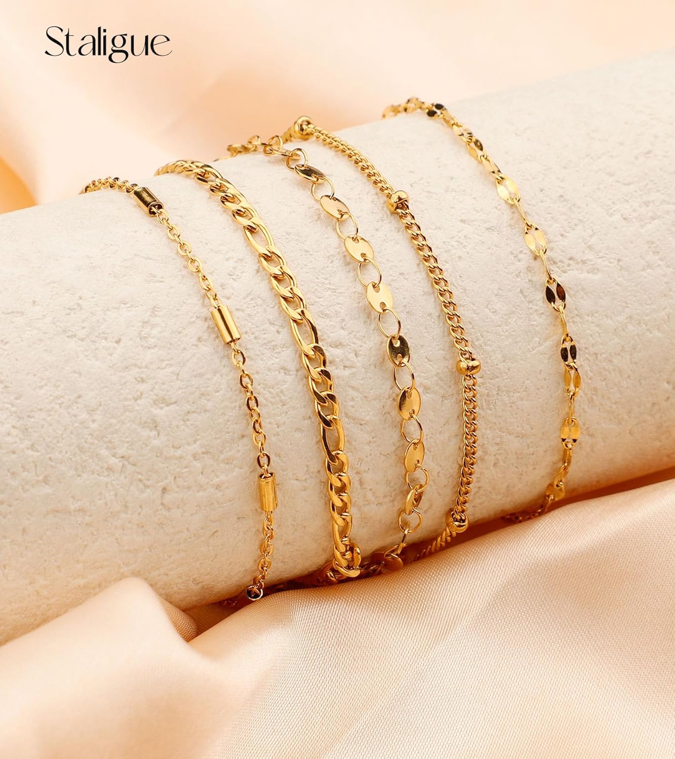 Staligue Gold Bracelets for Women,Waterproof Gold Bracelet Stack Set Dainty 18k Gold Plated Layered Gold Paperclip Link Tennis Chain Bracelet Pack Gifts for Women Girls Adjustable 6.5"+2" - Image 7