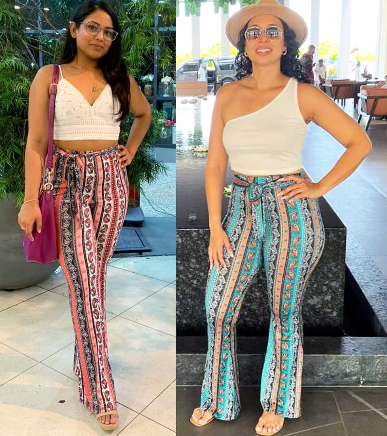 Boho Flare Pants for Women - Rave High Waisted Bell Bottom Retro 70s Disco EDM Floral Wide Leg Legging - Image 7