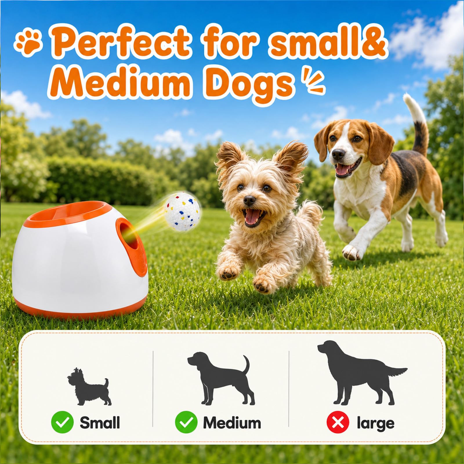 Jouet automatique pour chien avec 3 distances (3-9 m), lanceur de balle interactif pour petits chiens, lanceur de balle électrique pour intérieur et extérieur, 6 balles de maintien incluses, 110-240 V