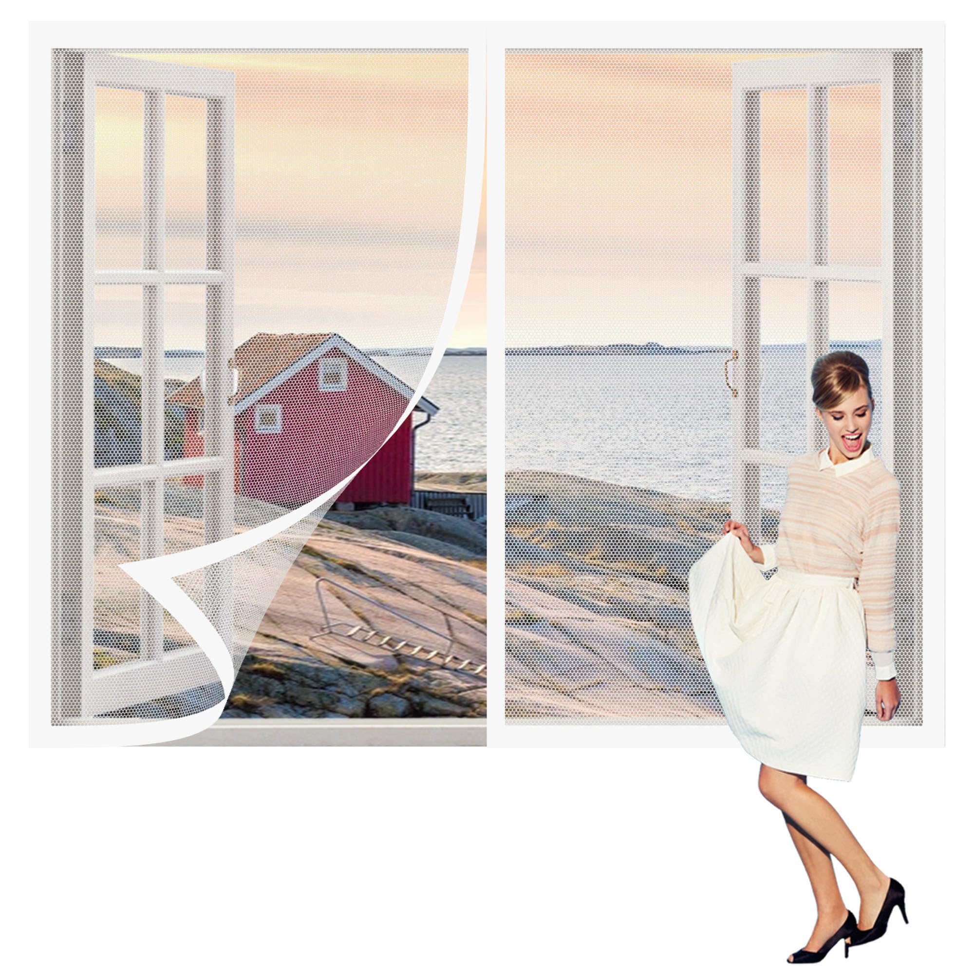 Magnetic Window Fly Screens Windows 135 x 155 cm Keep Fly Mosquito Out Magnetic Window Screens for Windows Custom Size for Doors and Patio, White