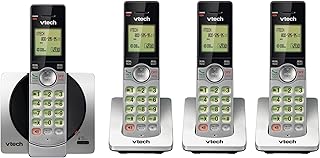 VTech DECT 6.0 Four Handset Cordless Phones with Caller ID, Backlit Keypads and Screens, Full Duplex Handset Speakerphones, Call Block Silver/Black - CS6919-4