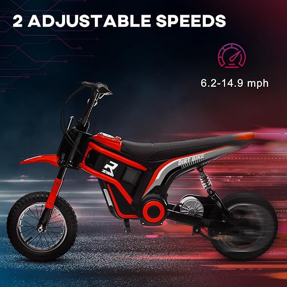 Aosom Electric Dirt Bike with Twist Grip Throttle, 24V 350W Off-Road Electric Motorcycle, Up to 15 MPH with Brake, Music Horn, Rear Suspension for Ages 13+ Years, Red