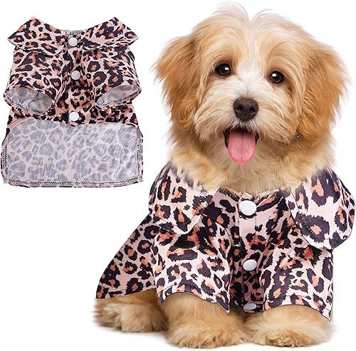Timoey Ropa de verano con estampado de leopardo para perro, camisa suave de seda para perros pequeños, gatos, cachorros, chihuahua, adorable Timoey Ropa de verano con estampado de leopardo para perro, camisa suave de seda para perros pequeños, gatos, cachorros, chihuahua, adorable
