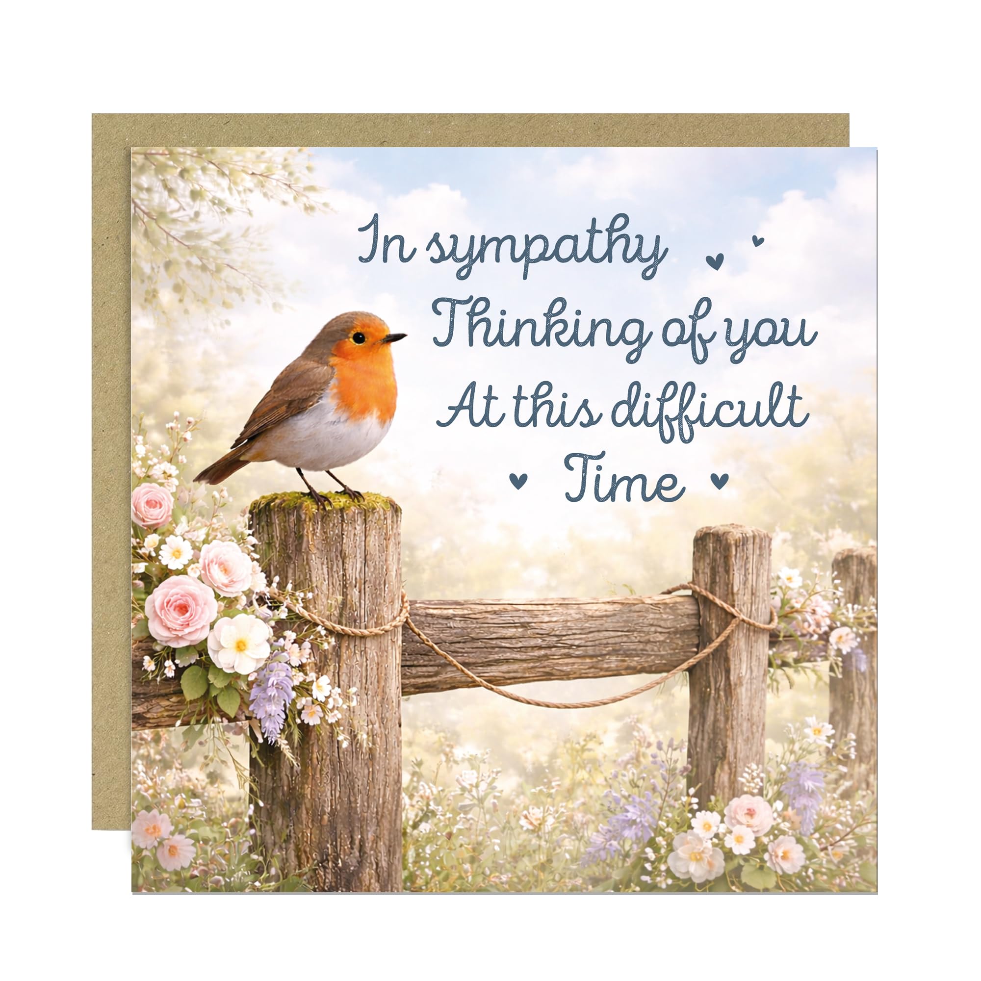 Sympathy Card, Loss Card, Thinking of You, In Sympathy, Sorry For Your Loss, Sending Love Card, Condolences Cards 145x145mm With Kraft Envelope (Design 2)