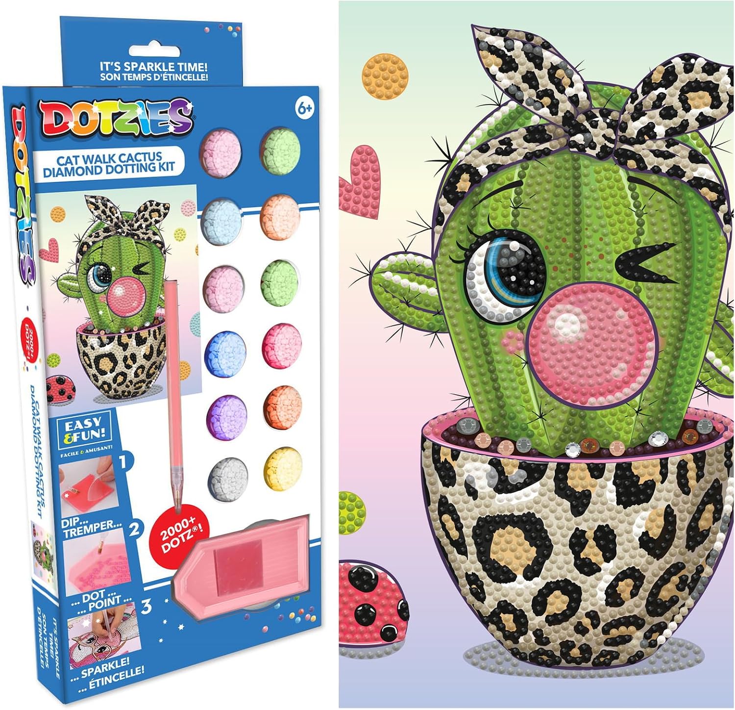 DIAMOND DOTZ Dotzies Cat Walk Cactus Plant Diamond Painting Kits for Kids - Diamond Art Kits a Relaxing Creative Craft Kit with Dotz Gems 9.1"x9.1"