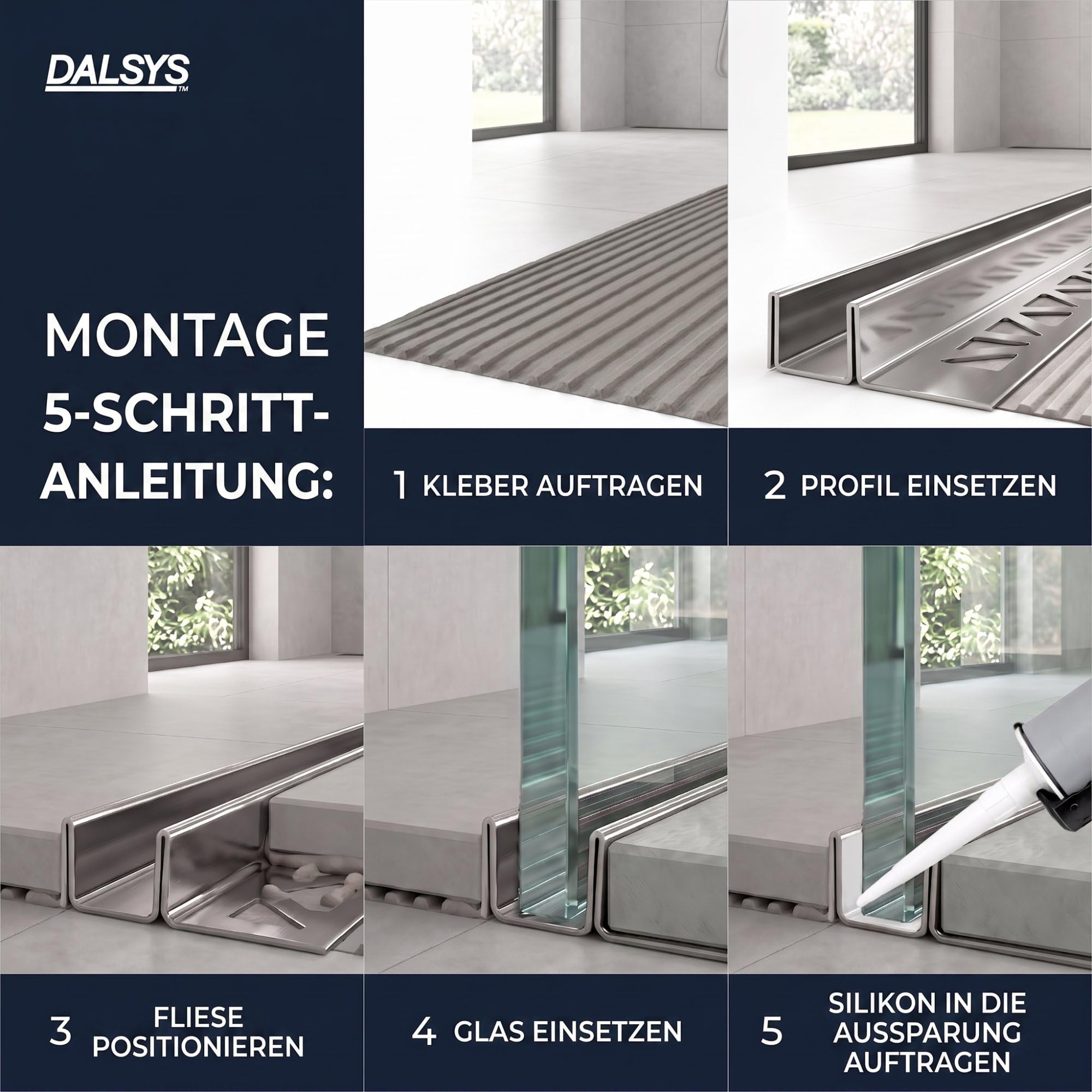 Glasführungsschiene Fliesenprofil 200cm x 11mm x 12,5mm