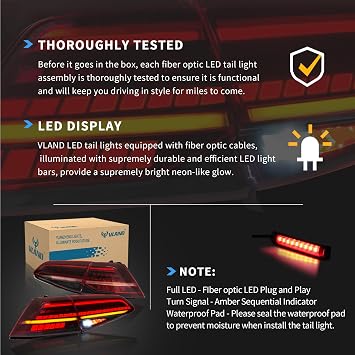 VLAND LED Tail lights Compatible with Golf7 Golf7.5 MK7 MK7.5 2014-2020(Not for GTI/R) Full Led Rear Lamp Assembly w/Sequential, Red lens