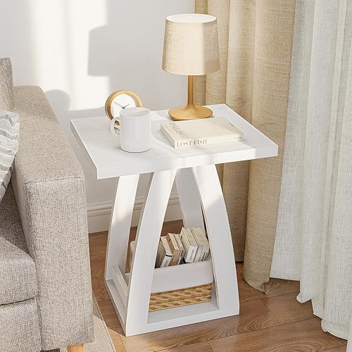 Miniatura 12 de Juego de 2 mesas auxiliares, mesa lateral, mesita de noche, mesa lateral de sofá con estante, mesa auxiliar moderna para sala de estar, dormitorio
