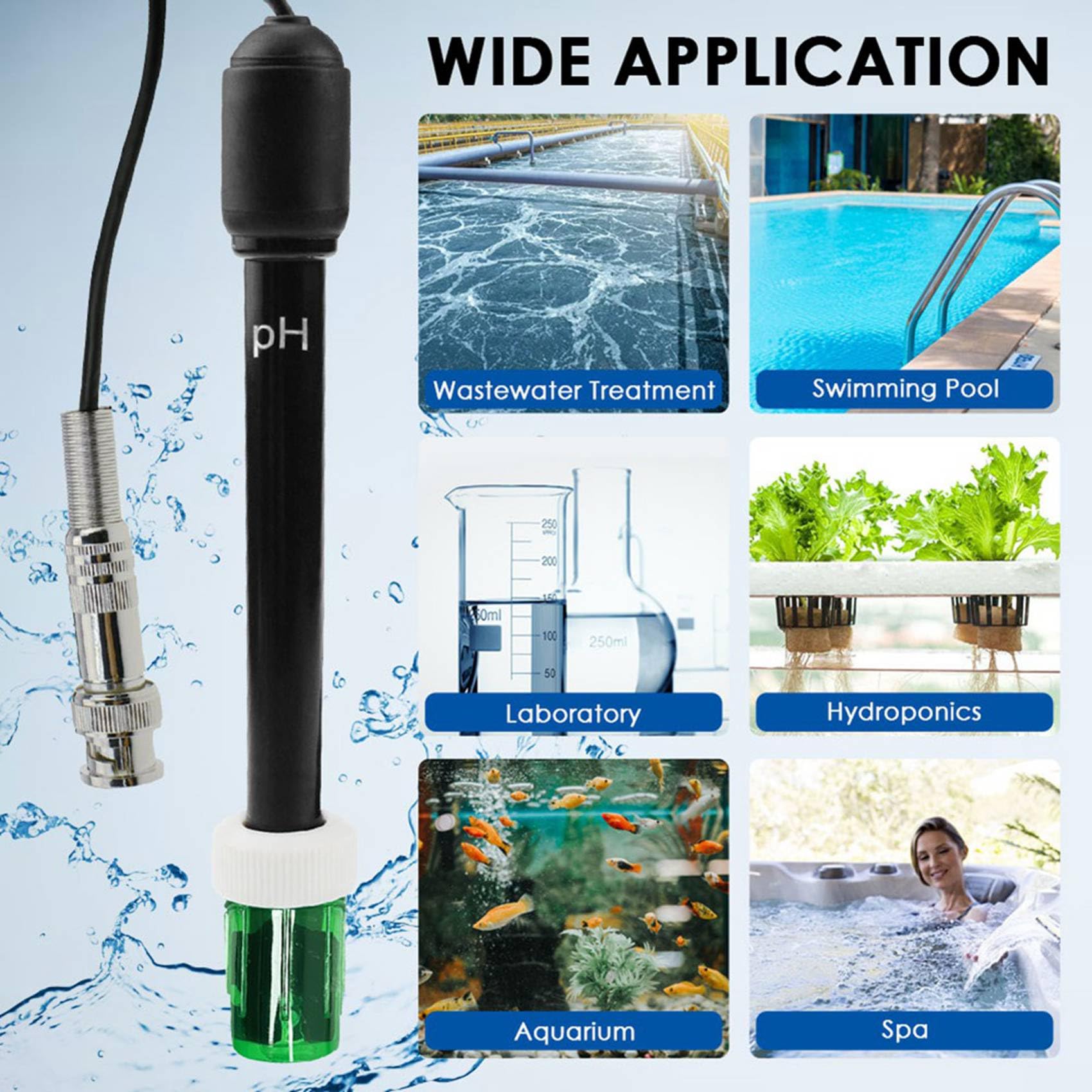 3X Sonda Czujnika Elektrody PH Analizator Wody Tester Wody Sonda PH do Akwariów Hydroponika Eksperyment Przemysłowy Kabel 300 Cm