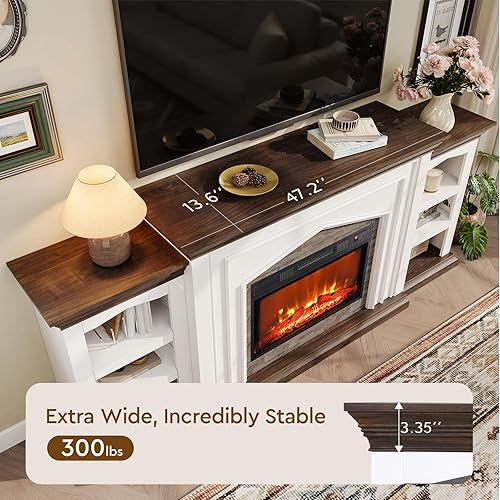 Miniatura 7 de LGHM Soporte de TV con chimenea de 80 pulgadas para televisores de hasta 90 pulgadas, chimenea eléctrica con chimenea, centro de entretenimiento de