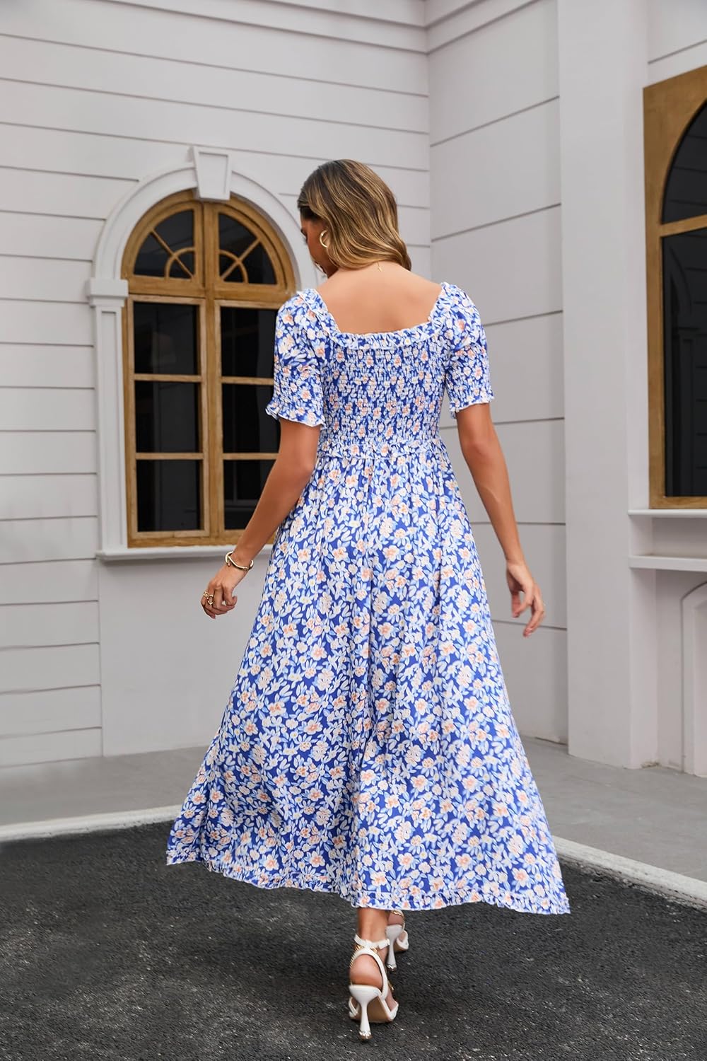 Women's Casual Summer Maxi Dresses Short Sleeve Floral Strapless Dress A Line Boho Ruffle Long Dresses - Image 2