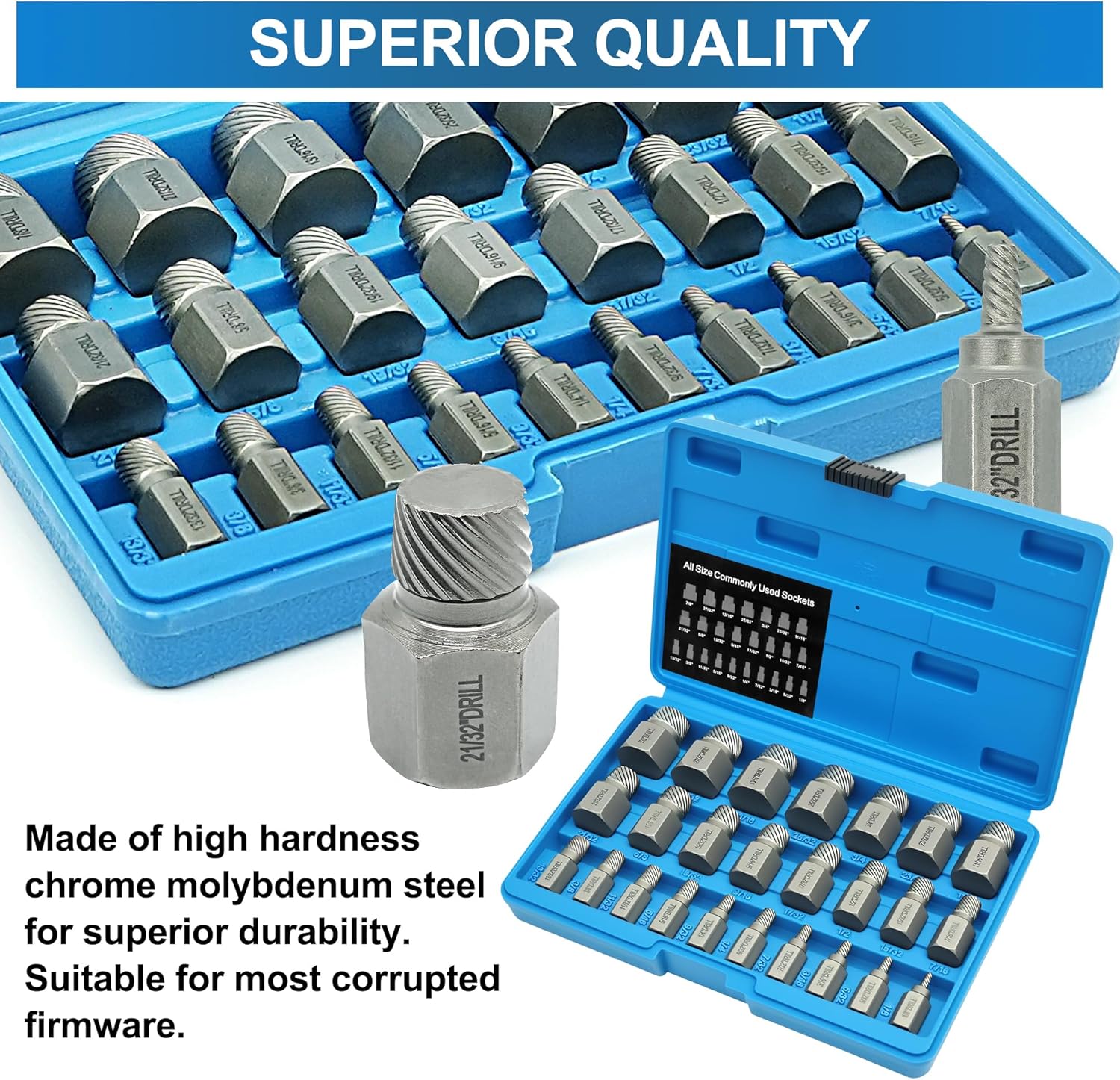 25Pcs Screw Extractor Set Hex Head Multi-Spline Easy Out Bolt Extractor Tool, Chrome Molybdenum Alloy Steel Heavy Duty EZ Out Rounded Screw Remover, Father's Day gift