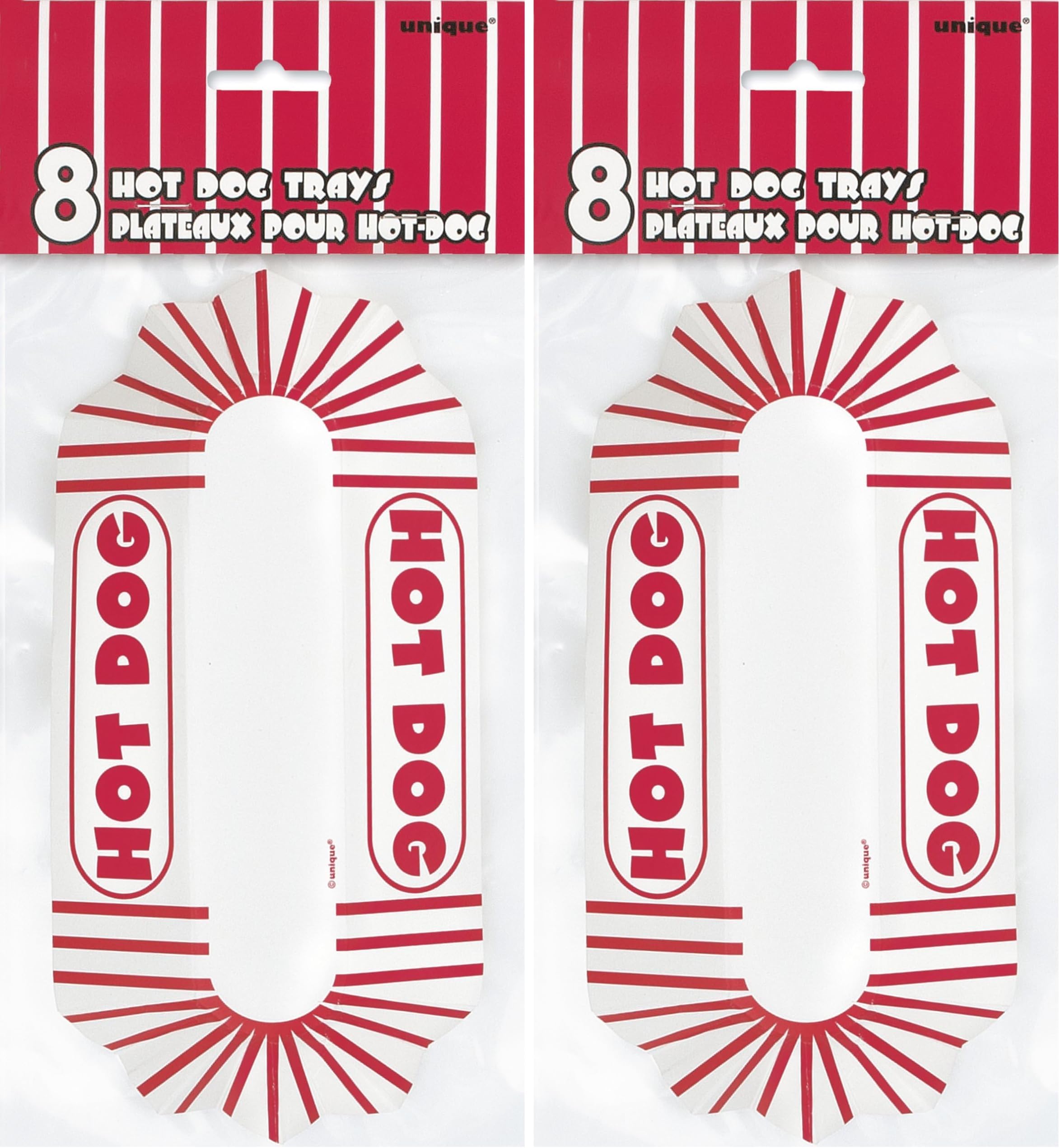 90688 Disposable Paper Hotdog Trays 8 Pcs, Adults, Red/White, 8.25 inches x 4.25 inches
