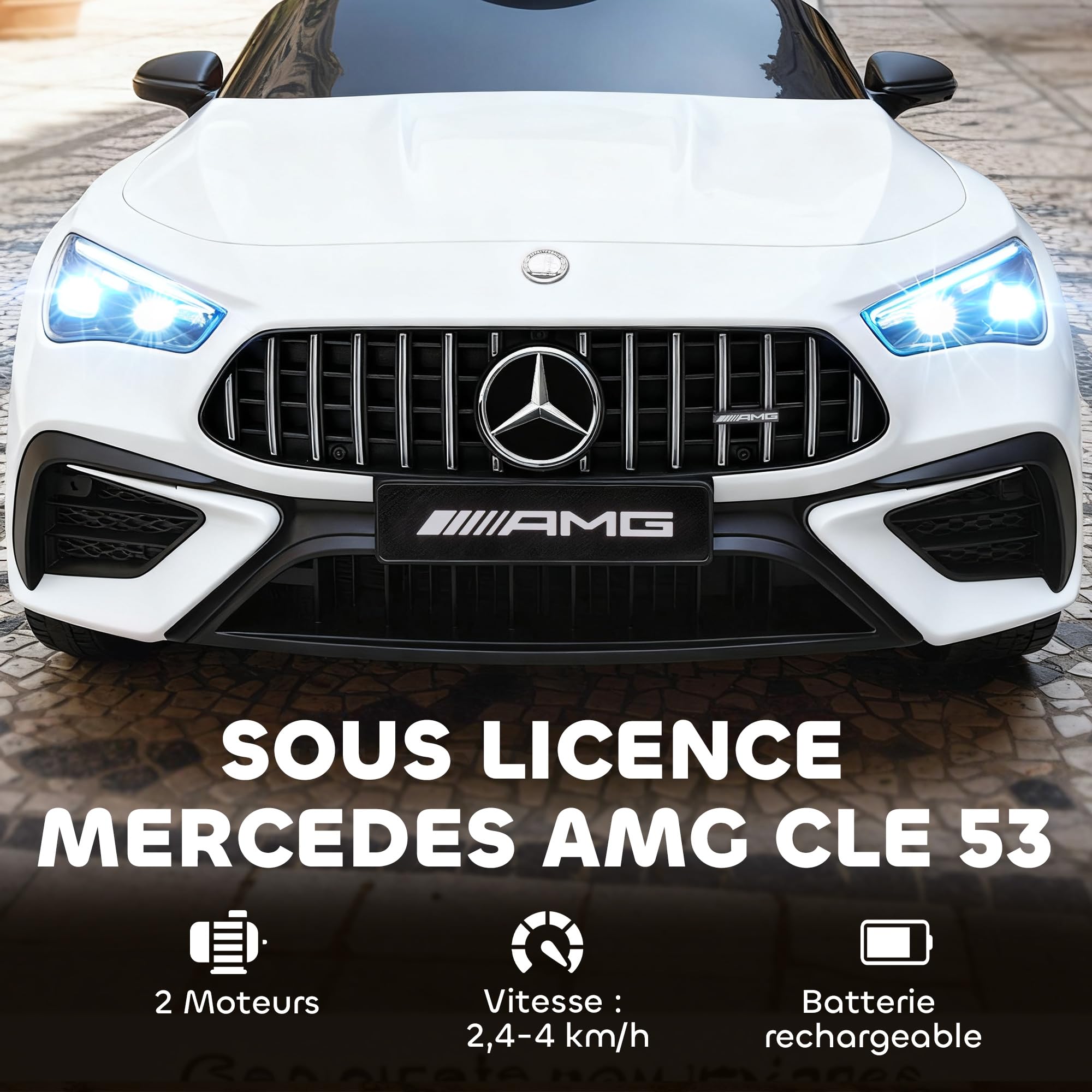 AIYAPLAY Voiture Électrique Enfant Mercedes AMG CLE 53 12V 2 Moteurs Blanc | Télécommande Parentale 2,4G, Véhicule Électrique, Portes Ouvrantes, Phares LED, Lecteur MP3, Cadeau Garçons et Filles
