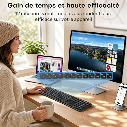 OMOTON Tastiera wireless ricaricabile AZERTY 2,4 GHz Bluetooth - 5