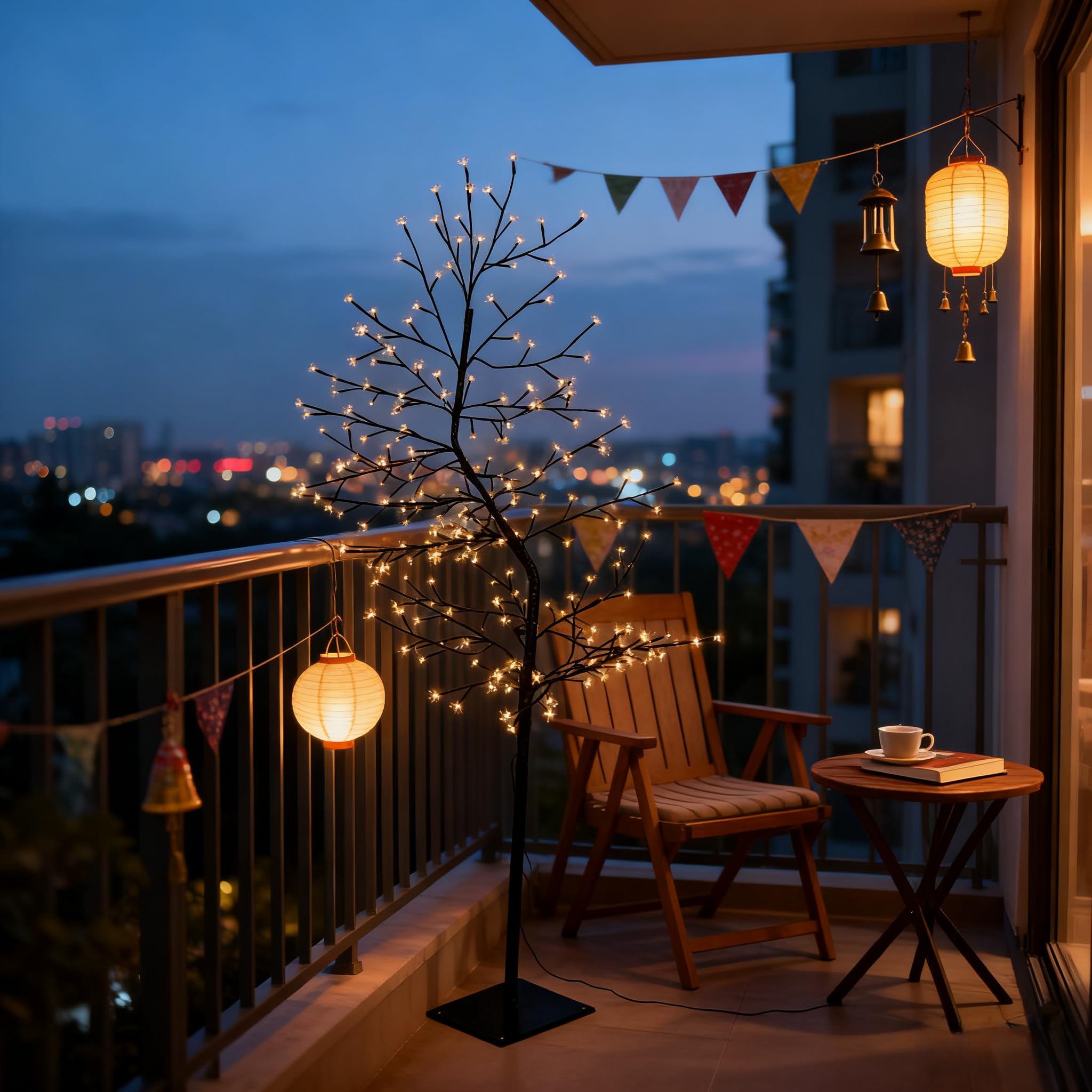 CCLIFE Albero Luminoso da Interno 180cm, Lampada LED con Funzione Memoria, Albero di Ciliegio Illuminazione, Bianco Caldo, IP44, 240 LED Albero con Luci