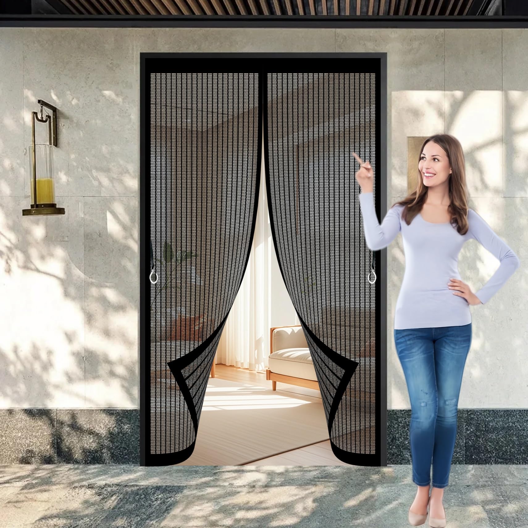 Moustiquaire porte anti-moustiques aimantée noire pour grande ouverture