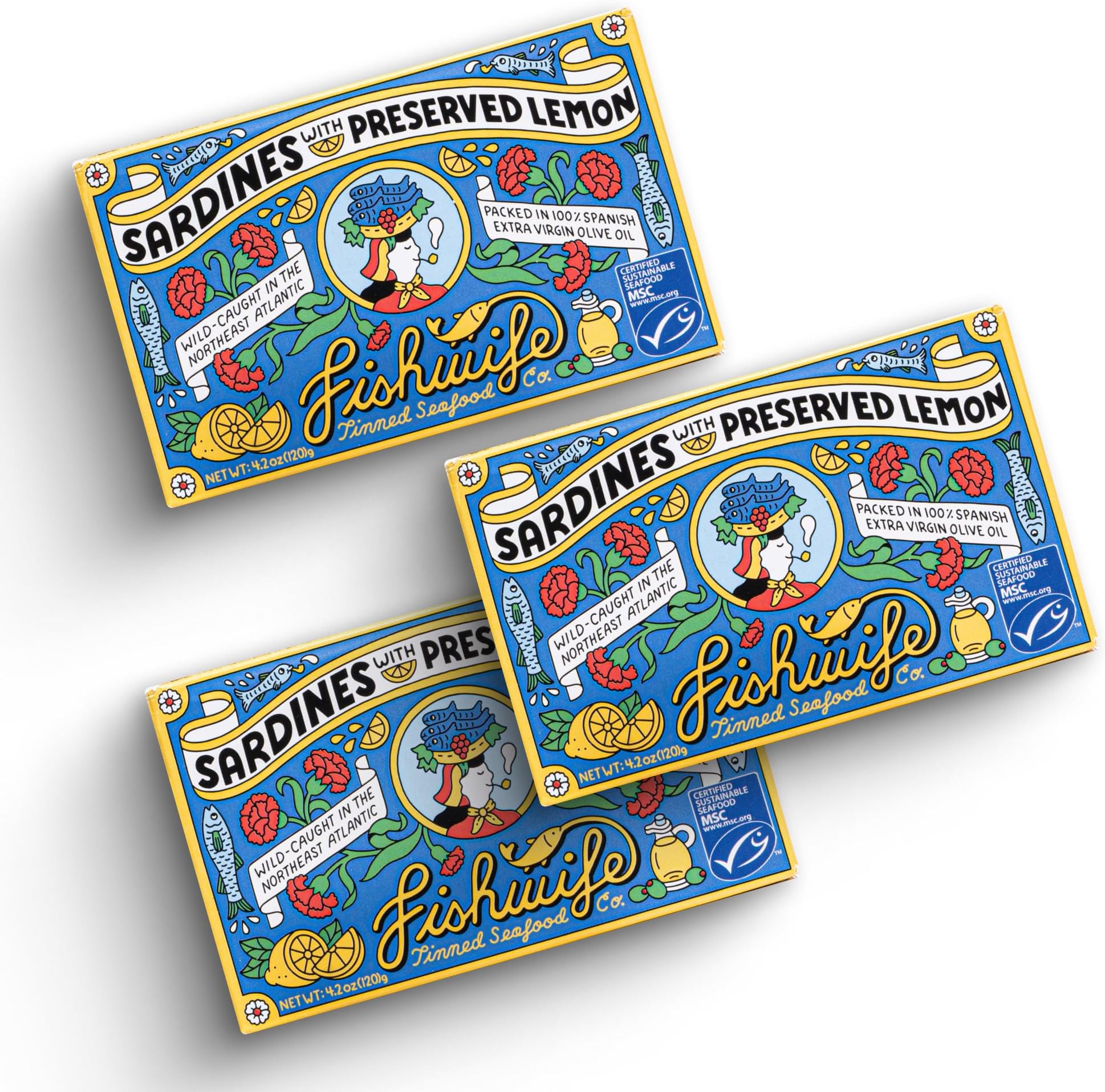 Fishwife Sardines with Preserved Lemon 3-Pack (4.20 Ounce) | Wild-Caught & Hand-Packed with Spanish Extra Virgin Olive Oil | MSC-Certified Sustainable Seafood, High Protein, Gluten Free, Paleo Friendly, Keto Friendly, Omega-3s