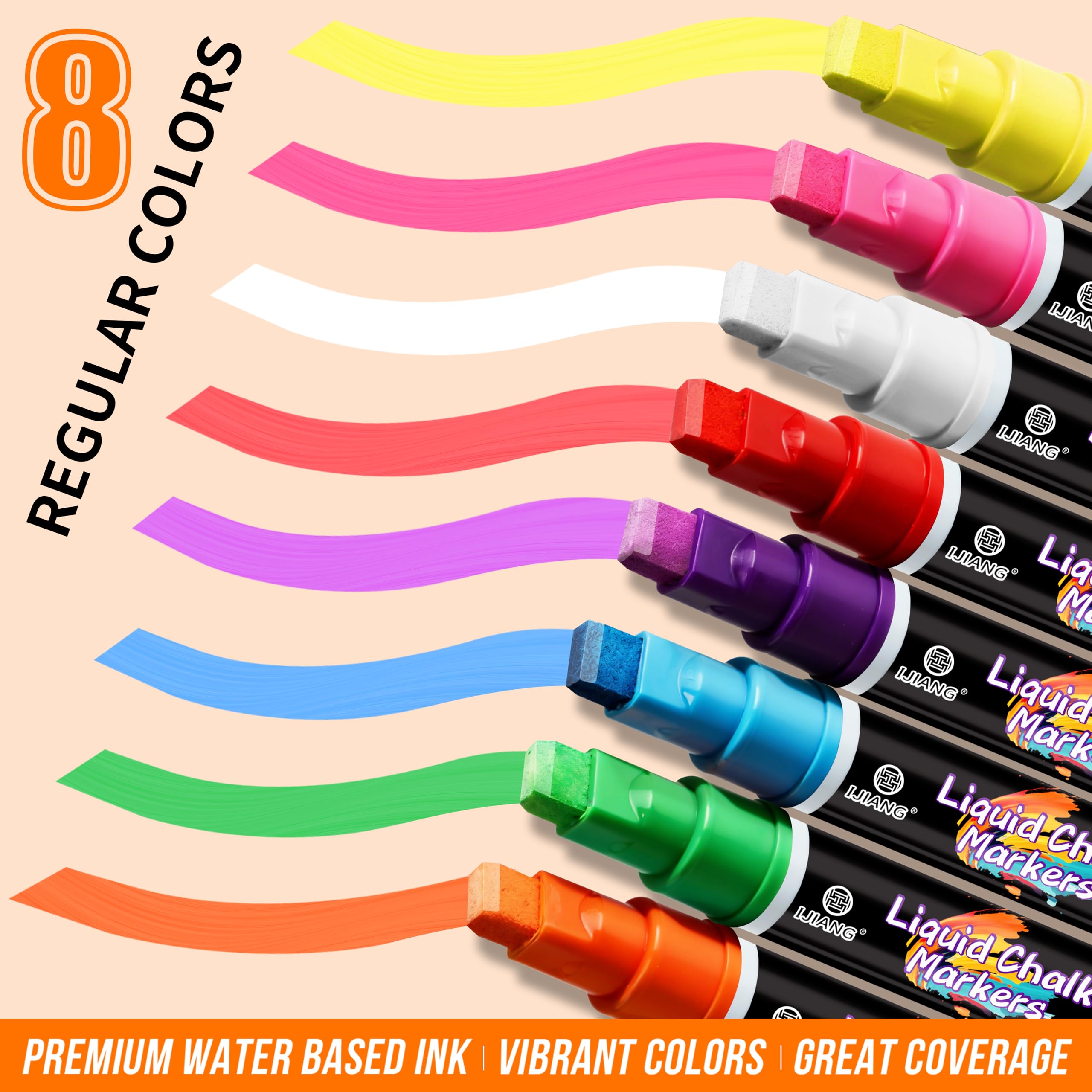 IJIANG Jumbo-Kreidemarker für Autofenster, 10 mm, 3-in-1-Spitze, Flüssigkreide-Marker, löschbar, 8 Farben, Kreidestifte-Set für Whiteboards, Fenster, Bistro, Restaurant, Speisekarten, Kalender,